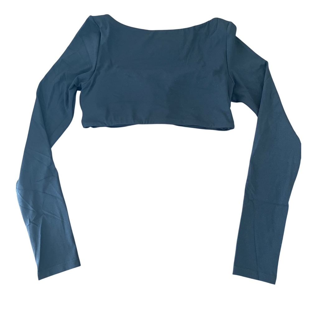 Black Square Neck Long Sleeve Crop Top Size M Stretch Minimalist Streetwear NEW